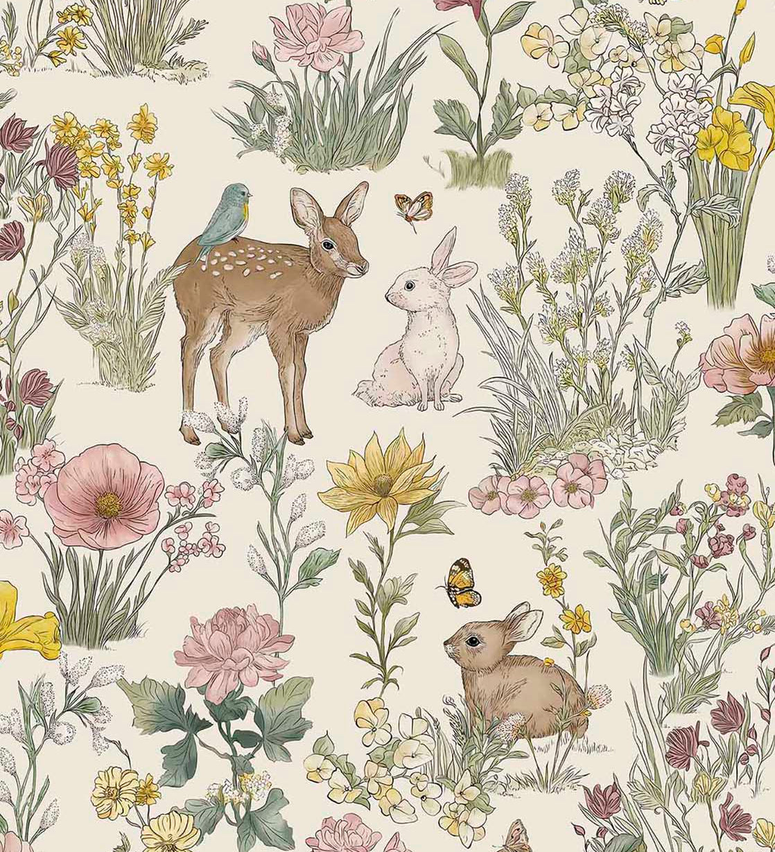 Bosdieren behang meisjeskamer eijffinger tiny treasures kinderbehang 363190 creme