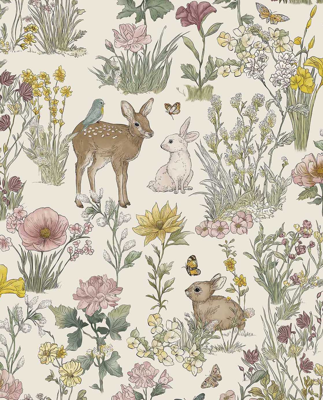 Bosdieren behang meisjeskamer eijffinger tiny treasures kinderbehang 363190 creme