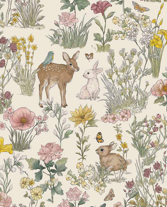 Bosdieren behang meisjeskamer eijffinger tiny treasures kinderbehang 363190 creme