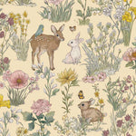 Bosdieren behang meisjeskamer eijffinger tiny treasures kinderbehang 363191 zacht geel