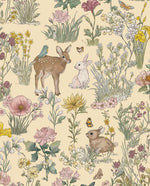 Bosdieren behang meisjeskamer eijffinger tiny treasures kinderbehang 363191 zacht geel