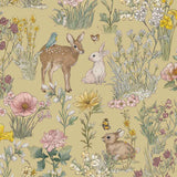 Bosdieren behang meisjeskamer eijffinger tiny treasures kinderbehang 363192 zacht okergeel