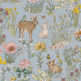 Bosdieren behang meisjeskamer eijffinger tiny treasures kinderbehang 363193 lichtblauw