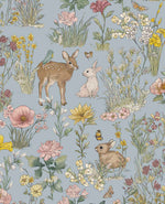 Bosdieren behang meisjeskamer eijffinger tiny treasures kinderbehang 363193 lichtblauw