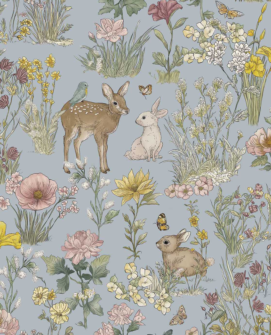 Bosdieren behang meisjeskamer eijffinger tiny treasures kinderbehang 363193 lichtblauw