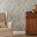 Bosdieren behang meisjeskamer eijffinger tiny treasures kinderbehang 363193 lichtblauw