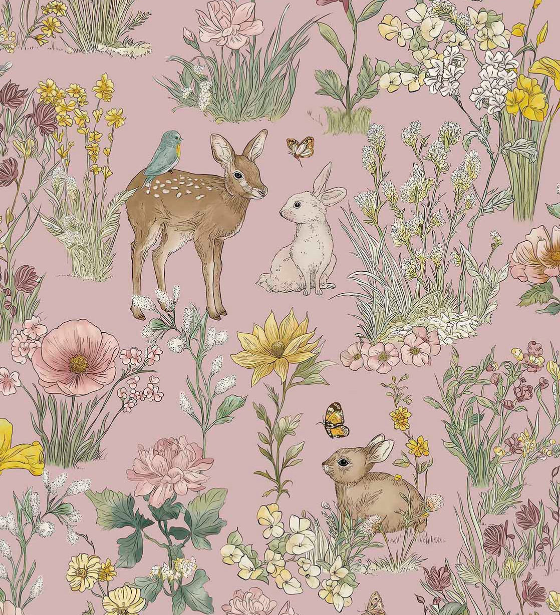 Bosdieren behang meisjeskamer eijffinger tiny treasures kinderbehang 363194 roze