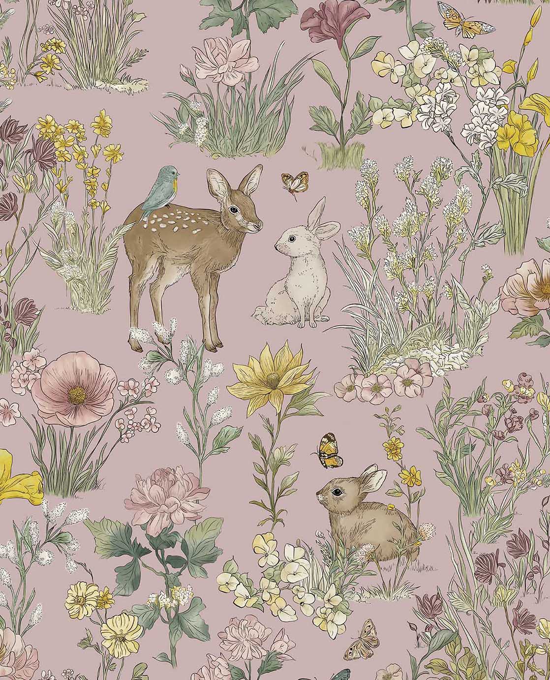 Bosdieren behang meisjeskamer eijffinger tiny treasures kinderbehang 363194 roze