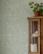 Midbec Siv bladeren en bloemen behang voor de babykamer of meisjeskamer blauw 48004