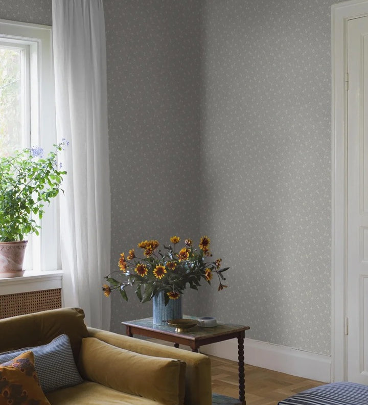 Myrten Borastapeter bloemen behang voor de meisjeskamer en babykamer beige lichtblauw 5714
