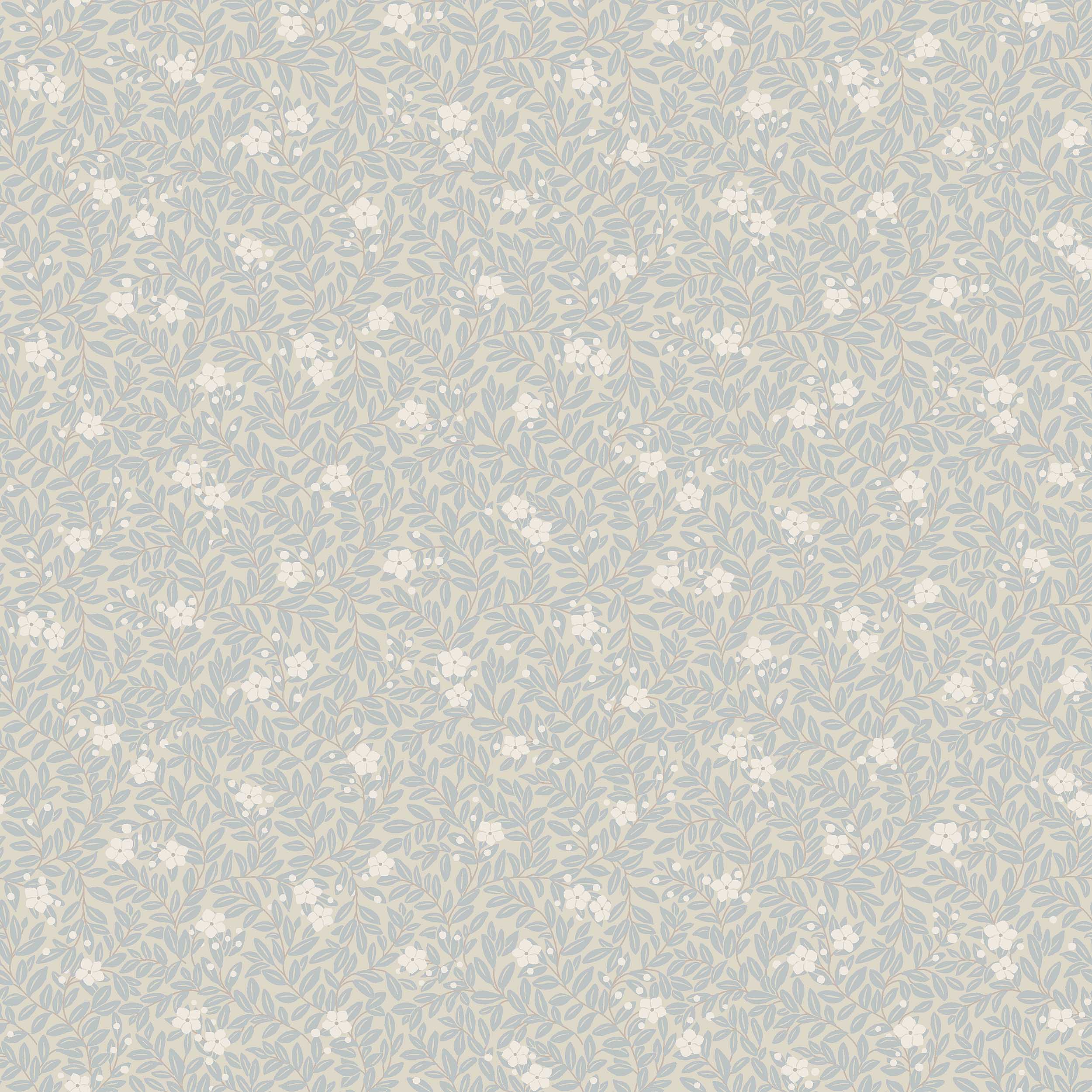 Myrten Borastapeter bloemen behang voor de meisjeskamer en babykamer beige lichtblauw 5714