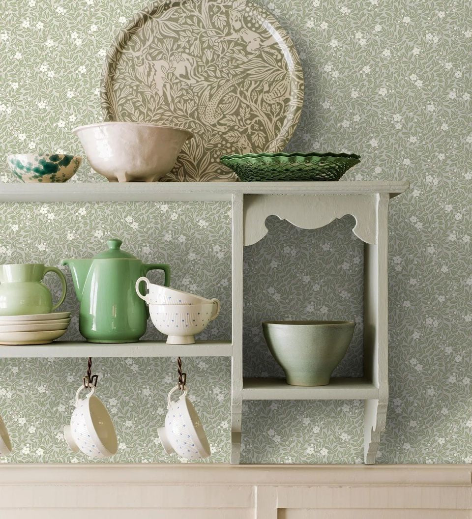 Borastapeter Myrten bloemen behang voor meisjekamer en babykamer groen beige 5731