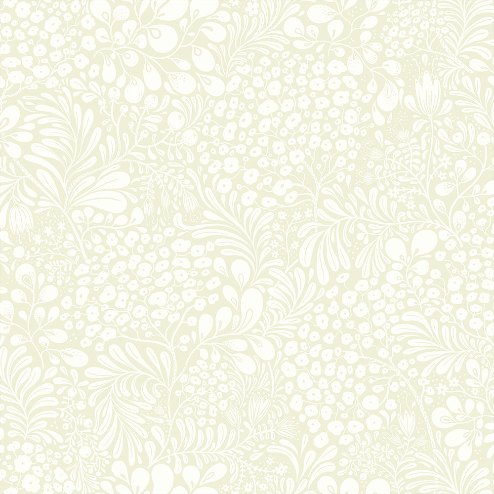 Midbec Siv bladeren en bloemen behang voor de babykamer of meisjeskamer licht beige 65126