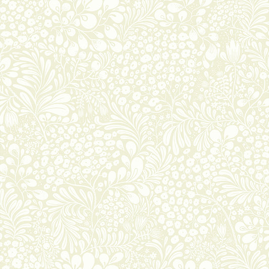 Midbec Siv bladeren en bloemen behang voor de babykamer of meisjeskamer licht beige 65126