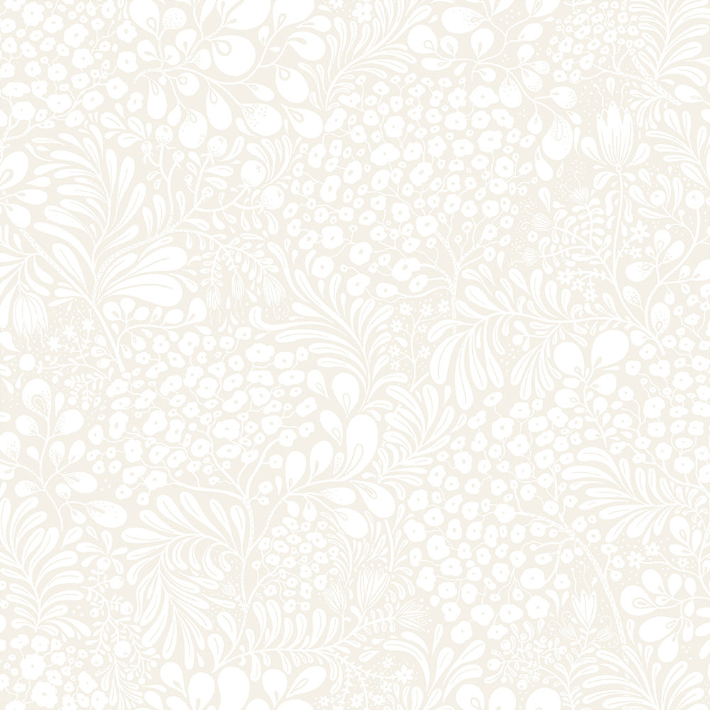 Midbec Siv bladeren en bloemen behang voor de babykamer of meisjeskamer Offwhite 65132