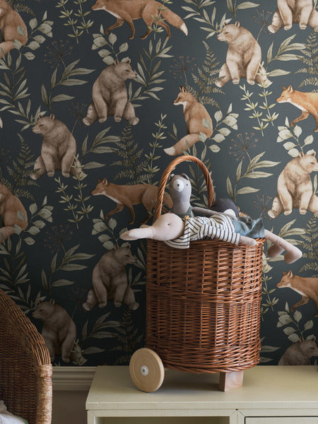 Borastapeter bosdieren behang voor de kinderkamer blauw 6920