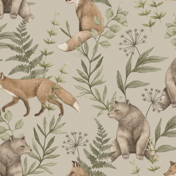 Borastapeter bosdieren behang voor de kinderkamer jongenskamer babykamer wild forest beige 6921