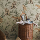 Borastapeter bosdieren behang voor de kinderkamer jongenskamer babykamer wild forest beige 6921