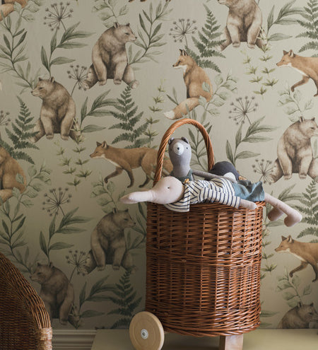Borastapeter bosdieren behang voor de kinderkamer jongenskamer babykamer wild forest beige 6921