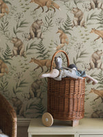 Borastapeter bosdieren behang voor de kinderkamer jongenskamer babykamer wild forest beige 6921