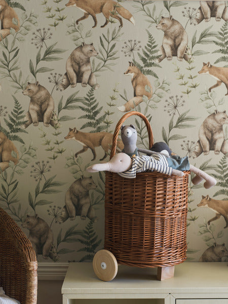 Borastapeter bosdieren behang voor de kinderkamer jongenskamer babykamer wild forest beige 6921