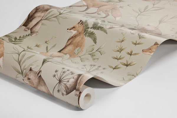 Borastapeter bosdieren behang voor de kinderkamer jongenskamer babykamer wild forest beige 6921