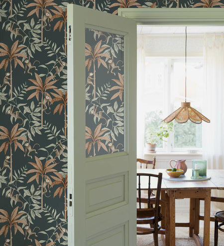 Borastapeter Jungle aapjes behang voor de kinderkamer donkerblauw 6937