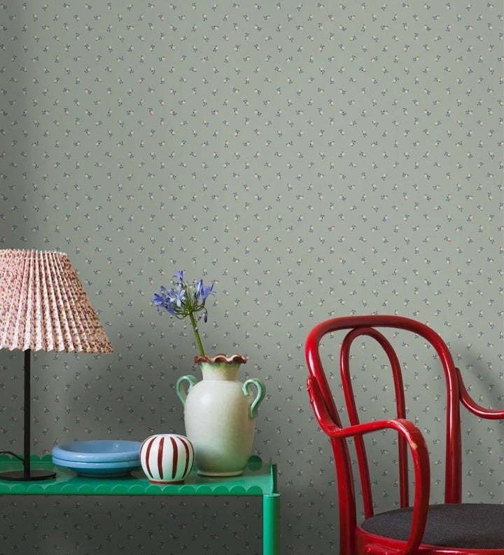 Borastapeter Petite Cherie bloemenbehang voor meisjeskamer en babykamer lichtgroen zachtgroen 7782