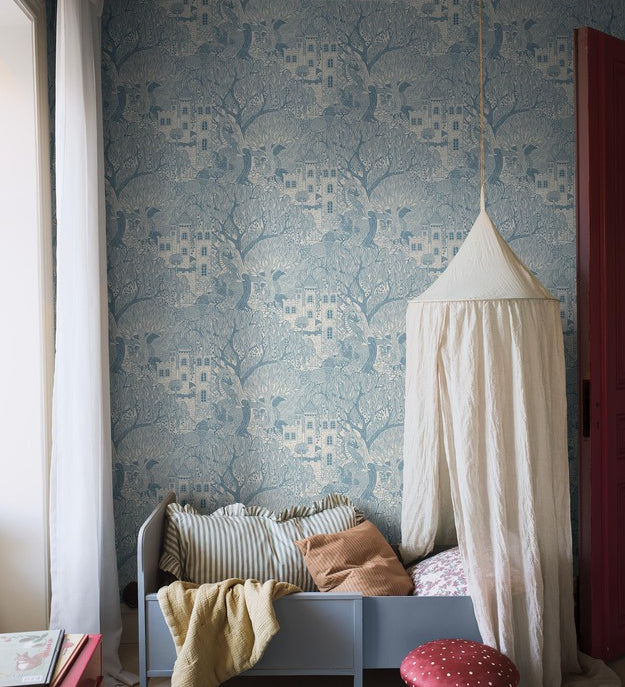 Kingdom of the Willow Borastapeter sprookjesbehang voor de kinderkamer, jongenskamer blauw 8147