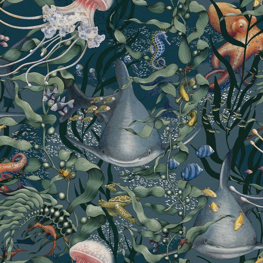 Underwater Magic Borastapeter zeedieren onderwater wereld behang voor de kinderkamer jongenskamer donkerblauw 8153