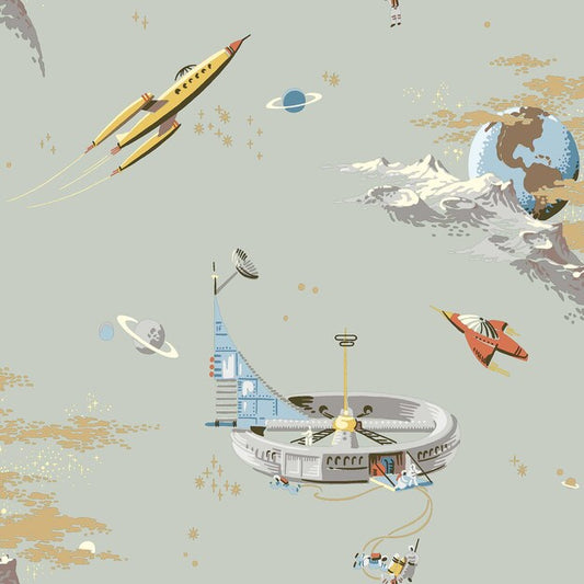 Space Adventure Borastapeter Fairyland ruimte behang voor de jongenskamer lichtgroen 8154