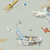 Space Adventure Borastapeter Fairyland ruimte behang voor de jongenskamer lichtgroen 8154