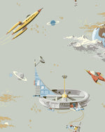Space Adventure Borastapeter Fairyland ruimte behang voor de jongenskamer lichtgroen 8154