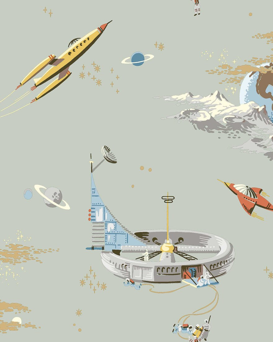 Space Adventure Borastapeter Fairyland ruimte behang voor de jongenskamer lichtgroen 8154