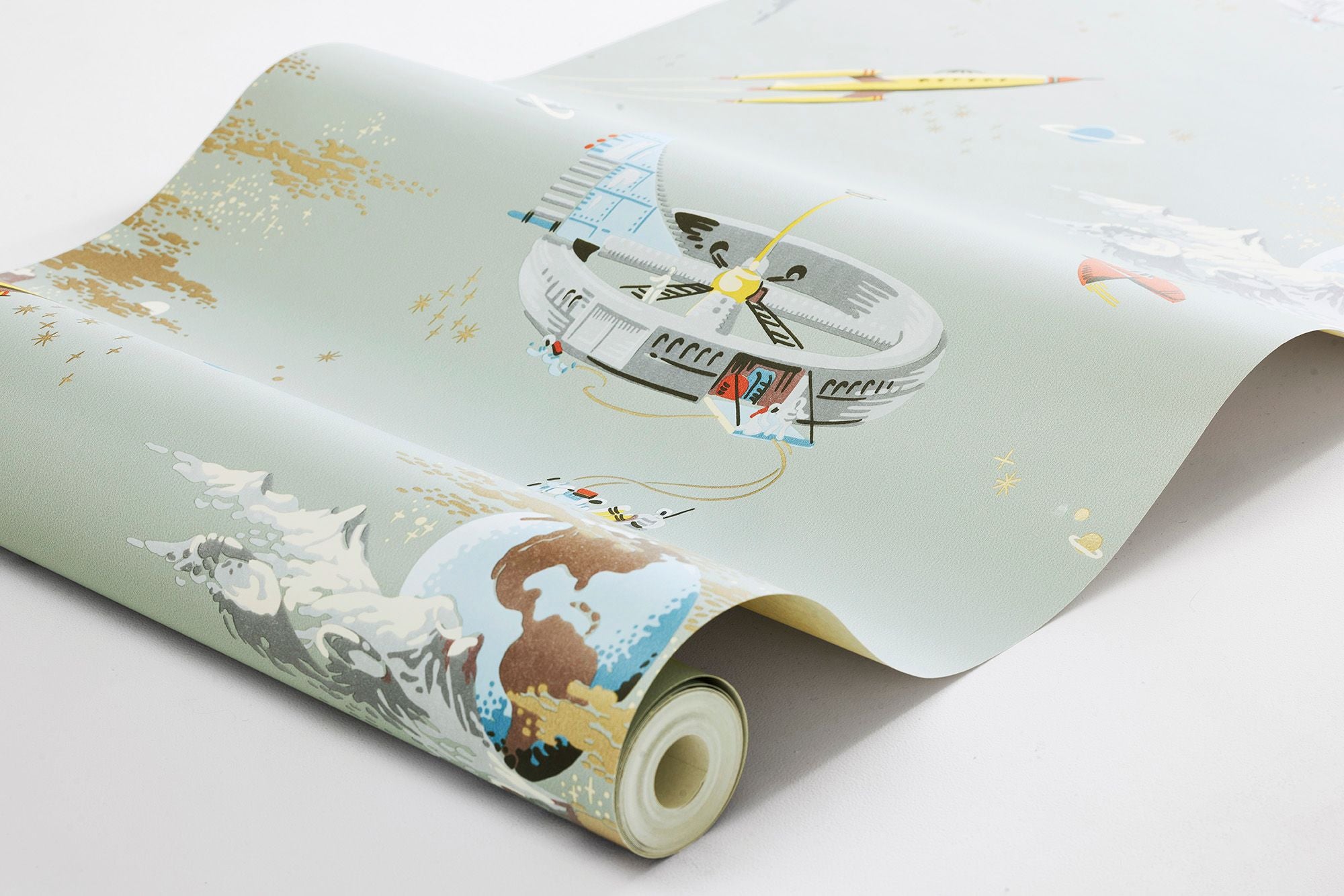Space Adventure Borastapeter Fairyland ruimte behang voor de jongenskamer lichtgroen 8154