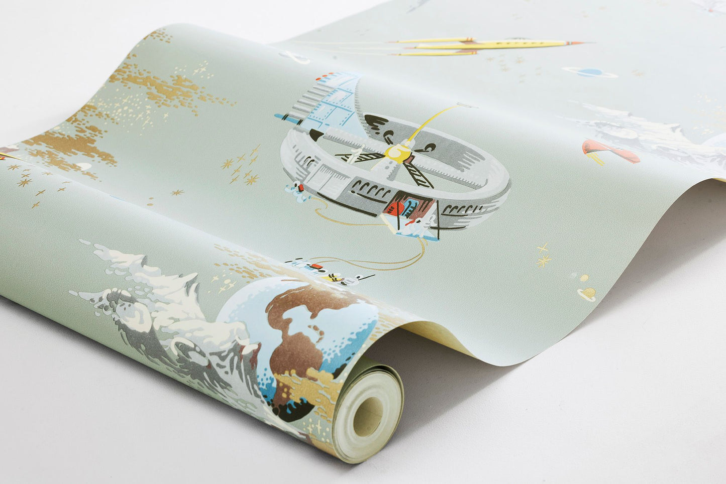 Space Adventure Borastapeter Fairyland ruimte behang voor de jongenskamer lichtgroen 8154