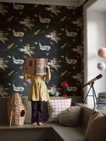 Space Adventure Borastapeter Fairyland ruimte behang voor de jongenskamer zwart 8155