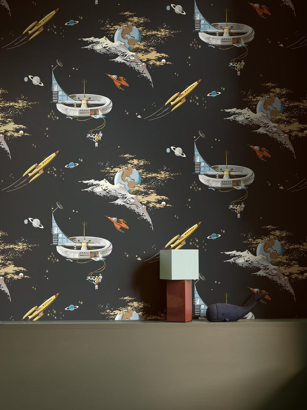 Space Adventure Borastapeter Fairyland ruimte behang voor de jongenskamer zwart 8155
