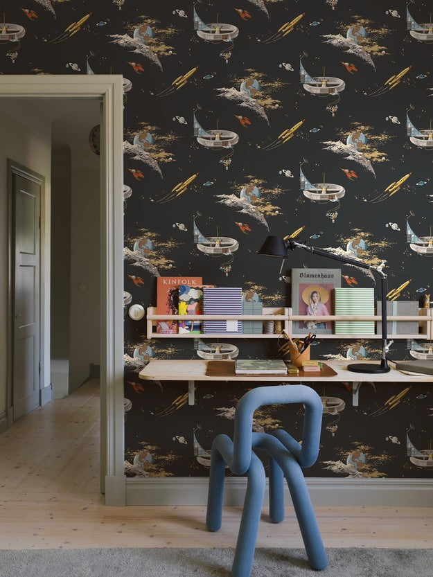 Space Adventure Borastapeter Fairyland ruimte behang voor de jongenskamer zwart 8155