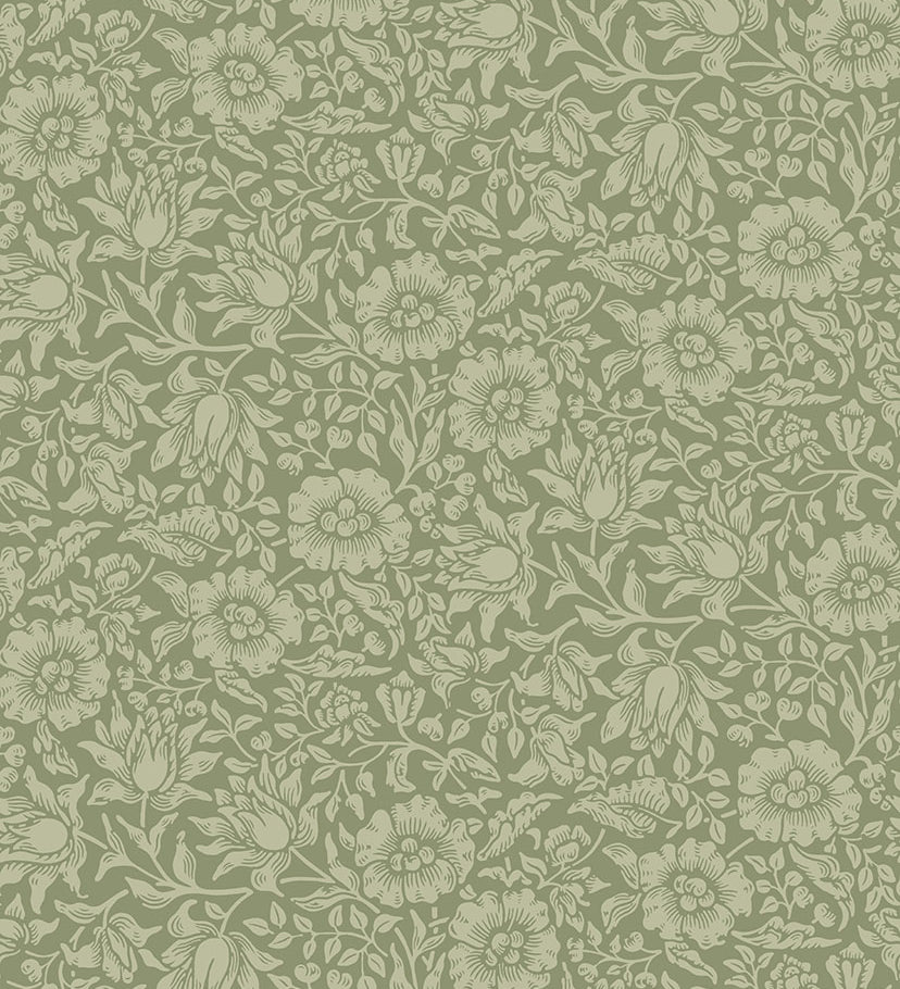 Midbec Mallow bloemenbehang meisjeskamer babykamer en tienerkamer vergrijsd groen 82041