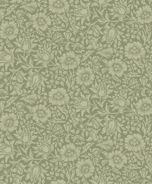 Midbec Mallow bloemenbehang meisjeskamer babykamer en tienerkamer vergrijsd groen 82041