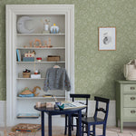 Midbec Mallow bloemenbehang meisjeskamer babykamer en tienerkamer vergrijsd groen 82041