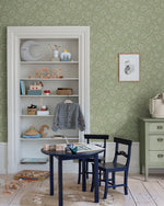 Midbec Mallow bloemenbehang meisjeskamer babykamer en tienerkamer vergrijsd groen 82041