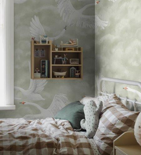Clouds Swans mural van Borastapeter zwanen behang voor meisjeskamer en babykamer 9414W