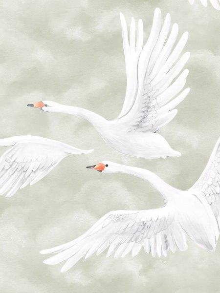 Clouds Swans mural van Borastapeter zwanen behang voor meisjeskamer en babykamer 9414W