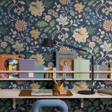 Borastapeter bloemen behang voor de kinderkamer donkerblauw Alicia 2008
