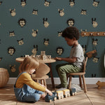 Annet Weelink vintage cartoon behang voor de kinderkamer blauw jongenskamer petrol 