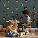 Annet Weelink vintage cartoon behang voor de kinderkamer blauw jongenskamer petrol 