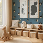Annet Weelink vintage cartoon behang voor de kinderkamer blauw jongenskamer petrol 
