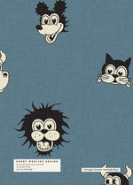 Annet Weelink vintage cartoon behang voor de kinderkamer blauw jongenskamer petrol 